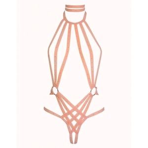 Agent Provocateur Rare Judy Playset in Peach - one piece with choker, crystals